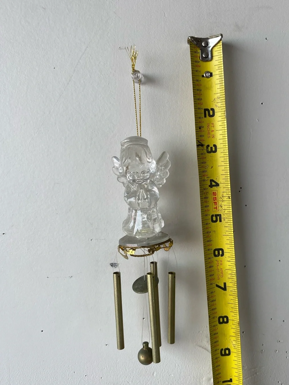 Vintage Clear Acrylic Praying Angel Mini Wind Chime Brass Tubes Y2K